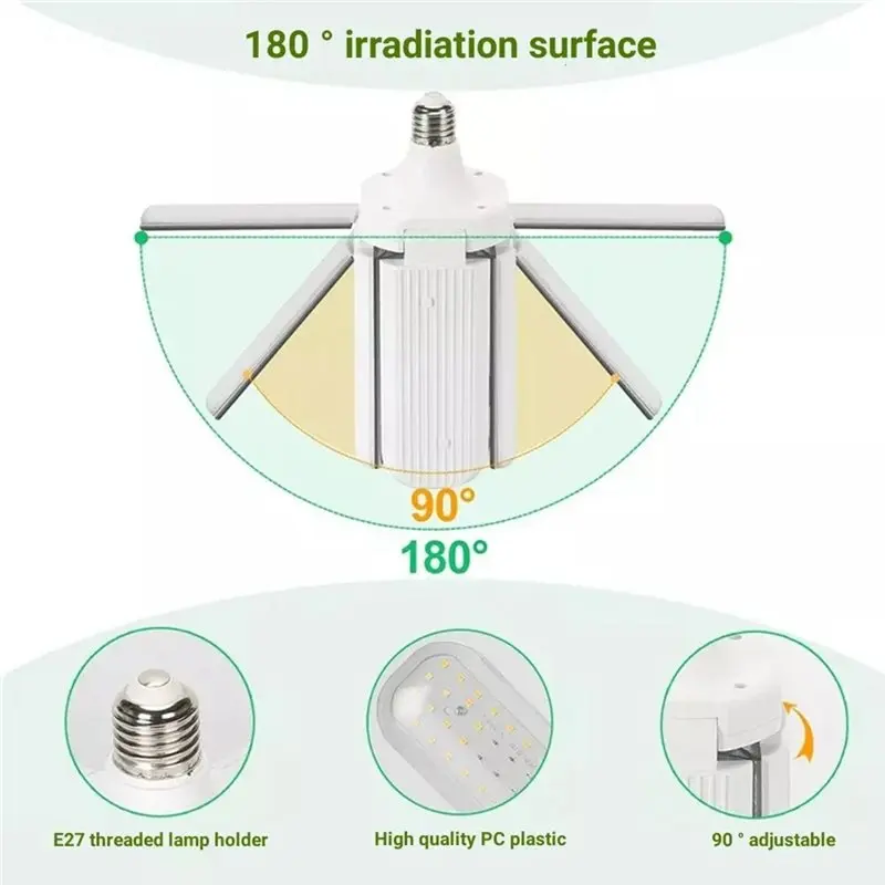 A04G-Leaf Foldable LED Grow Light Full Spectrum E27 Plant Growing Light Phytolamp Bulb Indoor Plants Flower Seedling EU Plug