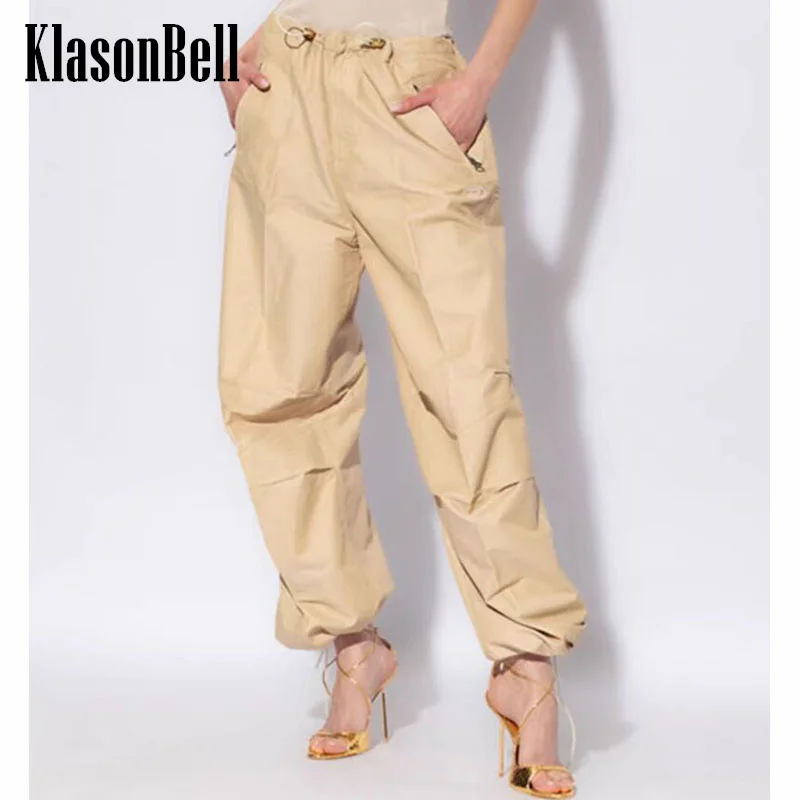 

7.13 KlasonBell Women Khaki Adjustable Drawstring Waist Cargo Pants Zipper Pocket All-matches Loose Paratroopers