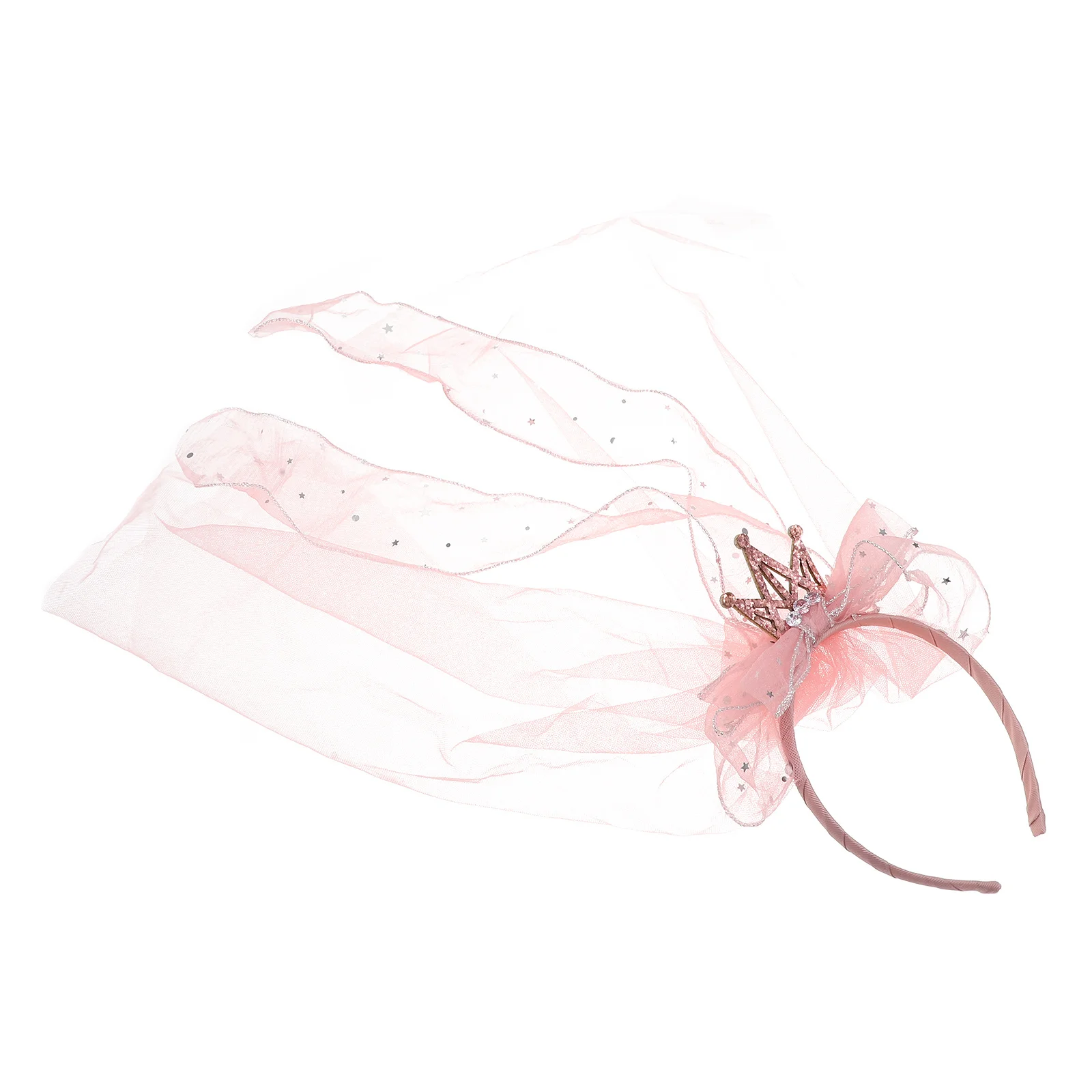 

Princess Mesh Headb Pink Fabric Alloy Tiara Lightweight Birthday Accessories Sequins Crown Hairb Toddler Girl Bow Veil Hoop