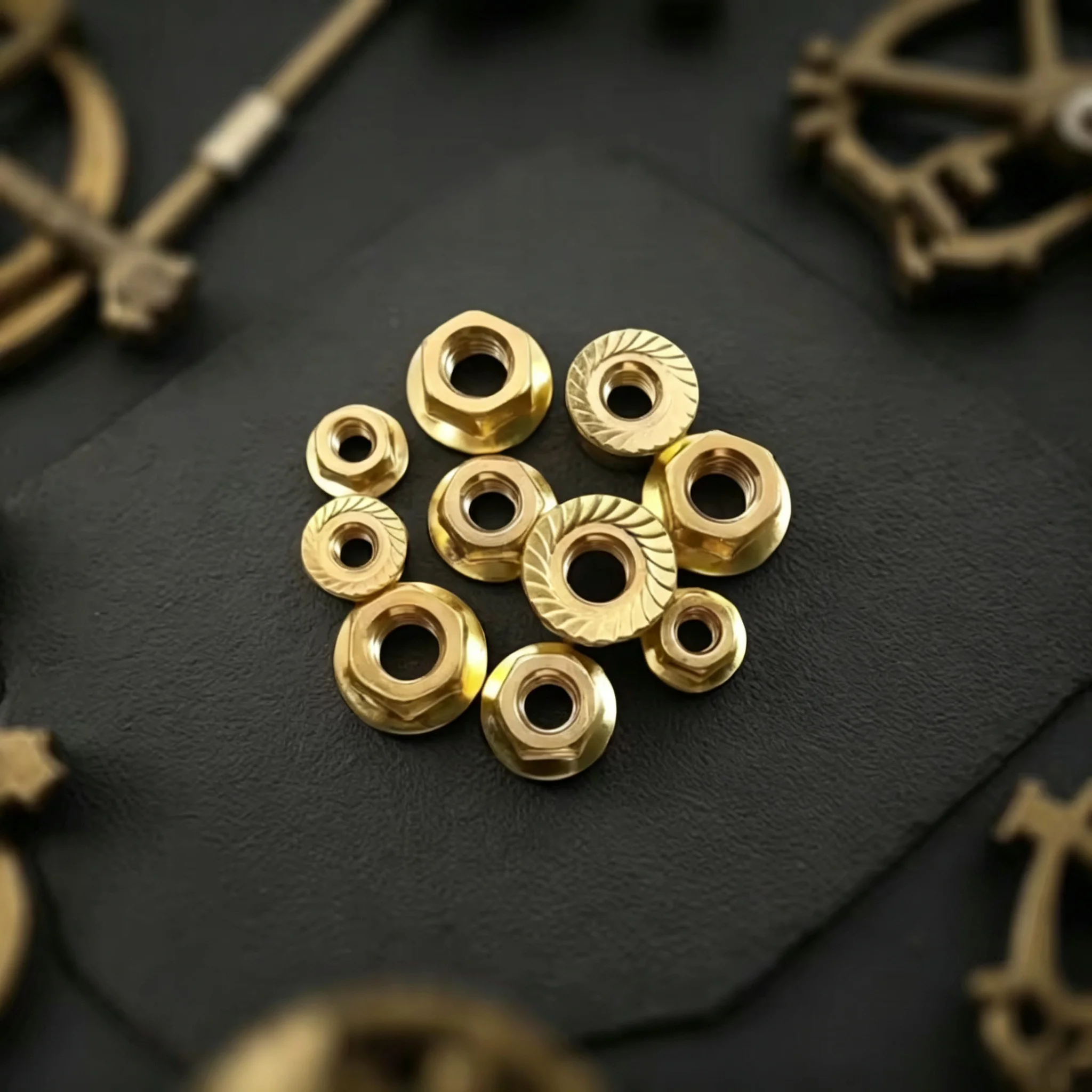 5/10pcs Hexagon Flange Nuts M3 M4 M5 Brass Automatic Locking Nut DIN6923 Serrated Spinlock Copper Nut With Teeth
