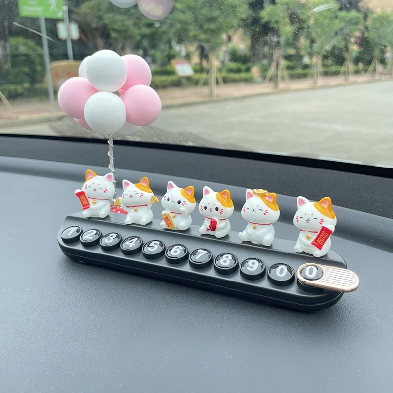 

Six Cute Lucky Cat StopSign Parking Phone Number Plate Temporary Parking Card Cartoon Balloon Car Interior Decor Garage Parking