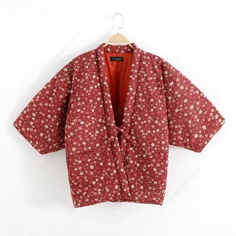 Autumn Winter Hanten Jackets for Women Japanese Kimono Lounger Homewear Pajamas Quilted Haori Cotton Padded Coat Asian Clothes