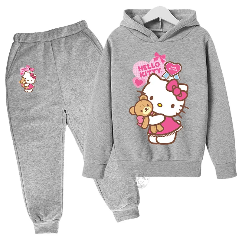 Hello Kitty kawaii children\'s suit street fashion boys and girls suit baby sports pullover + sweatpants two-piece outdoor sports