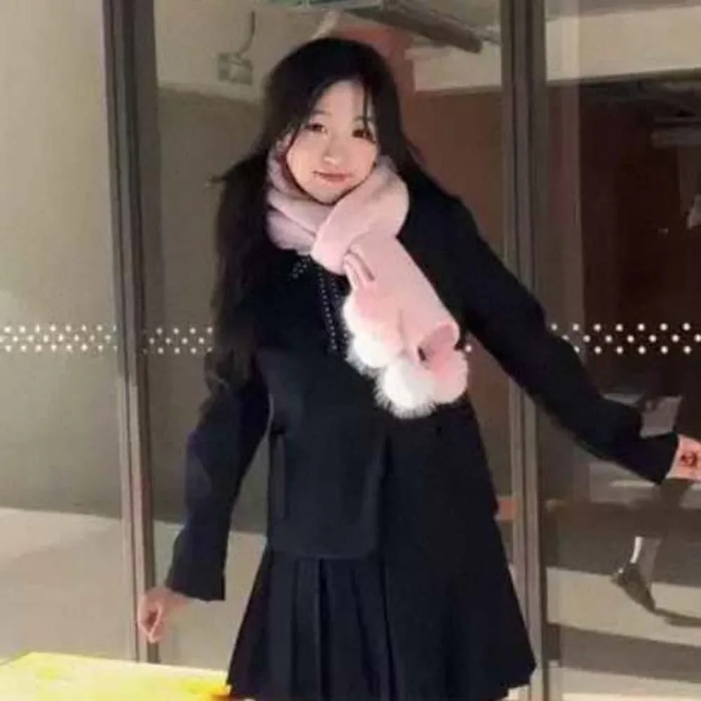 

Shawl with Ball Knitting Wool Scarf Soft Anti-cold Long Thickened Neckscarf Bow Windproof Winter Warmer Scarf Couple