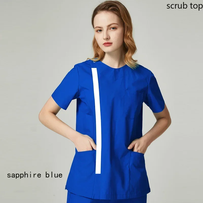 Uniforme de spa de manga curta para mulheres, roupa de trabalho para médicos, denti, em algodão, fino, com gola redonda, para esfregar