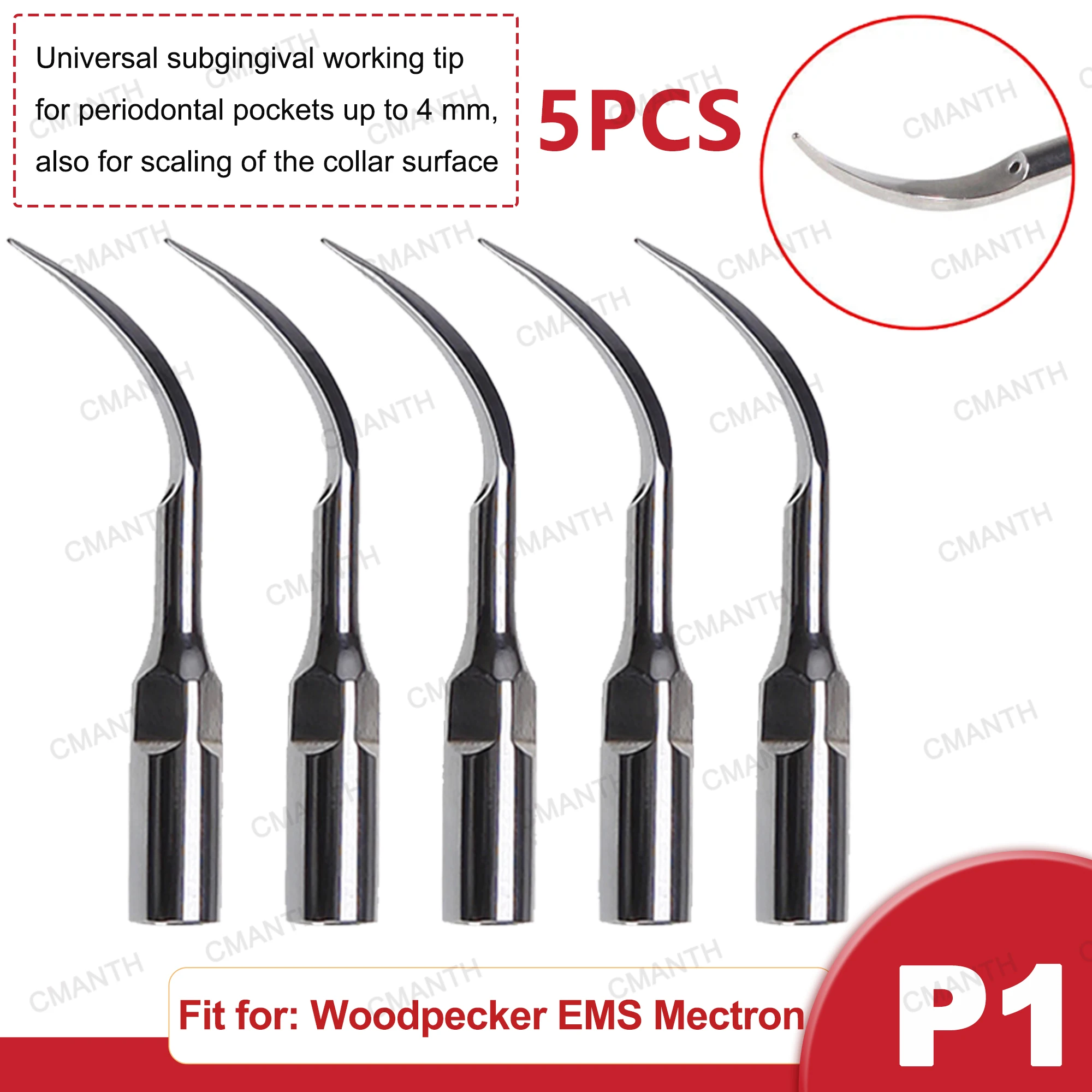 5Pcs P1 Ultrasonic Dental Scaler Tips Fit for WOODPECKER EMS Mectron Ultrasonic Scaler Handpiece