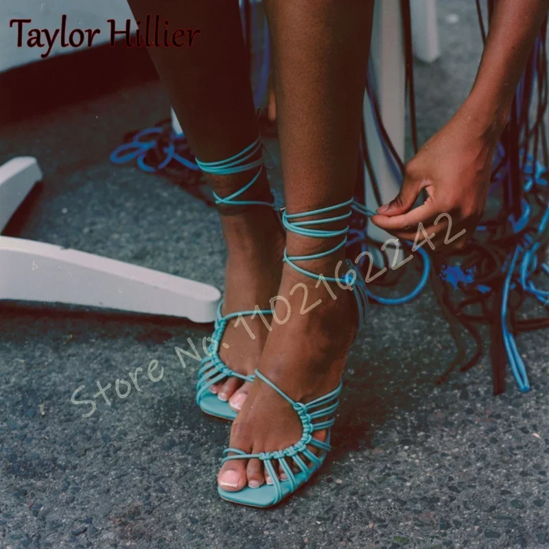 

Green Open Toe Square Head Sandals Women'S Stiletto Hollow Summer High Heels Elegant Luxury Mules Fashionable Cross Strap Shoes