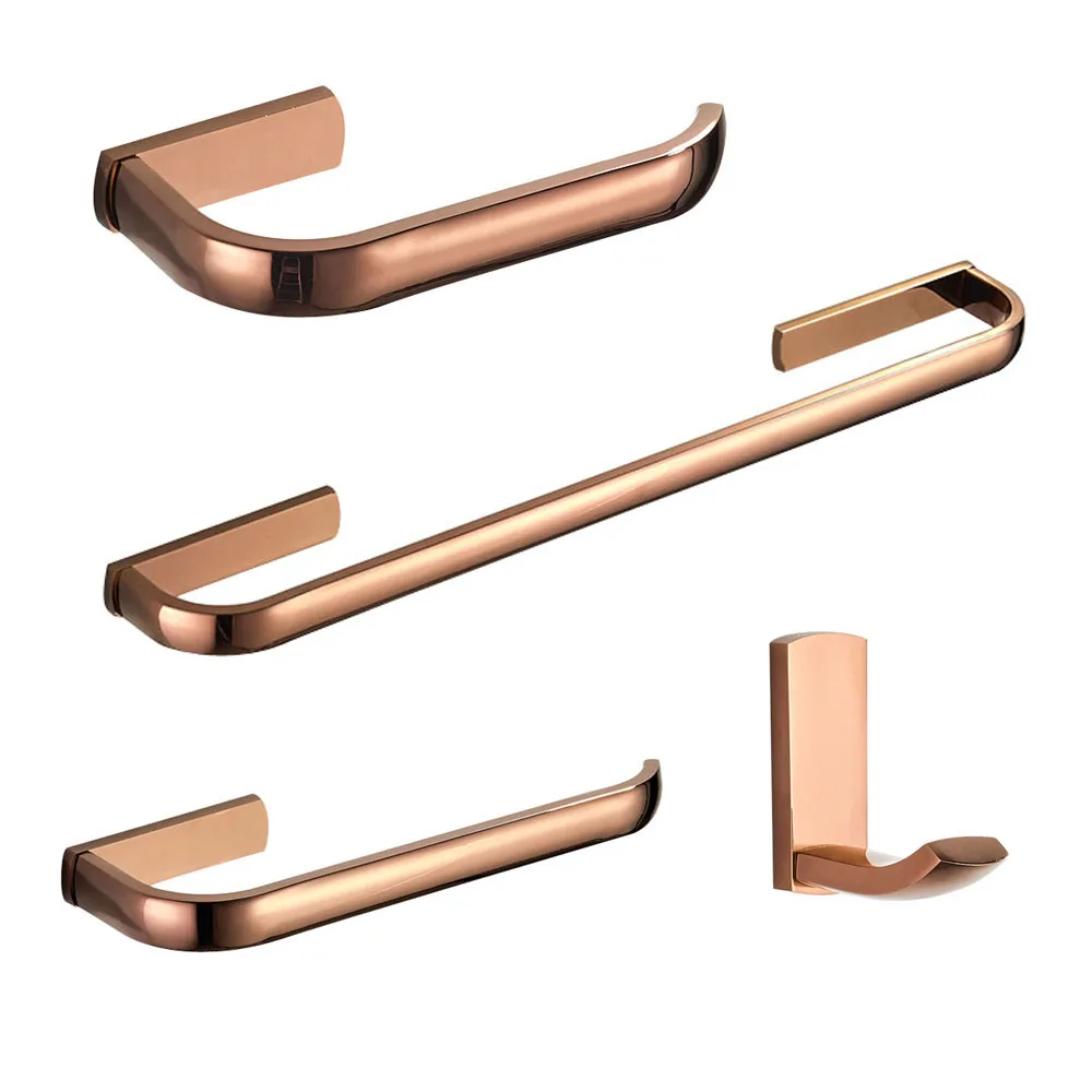 Rose Gold Copper Brass Square Shape Bathroom Accessories Set Towel Bar Toilet Paper Holder Robe Hook Wall Mounted azh105