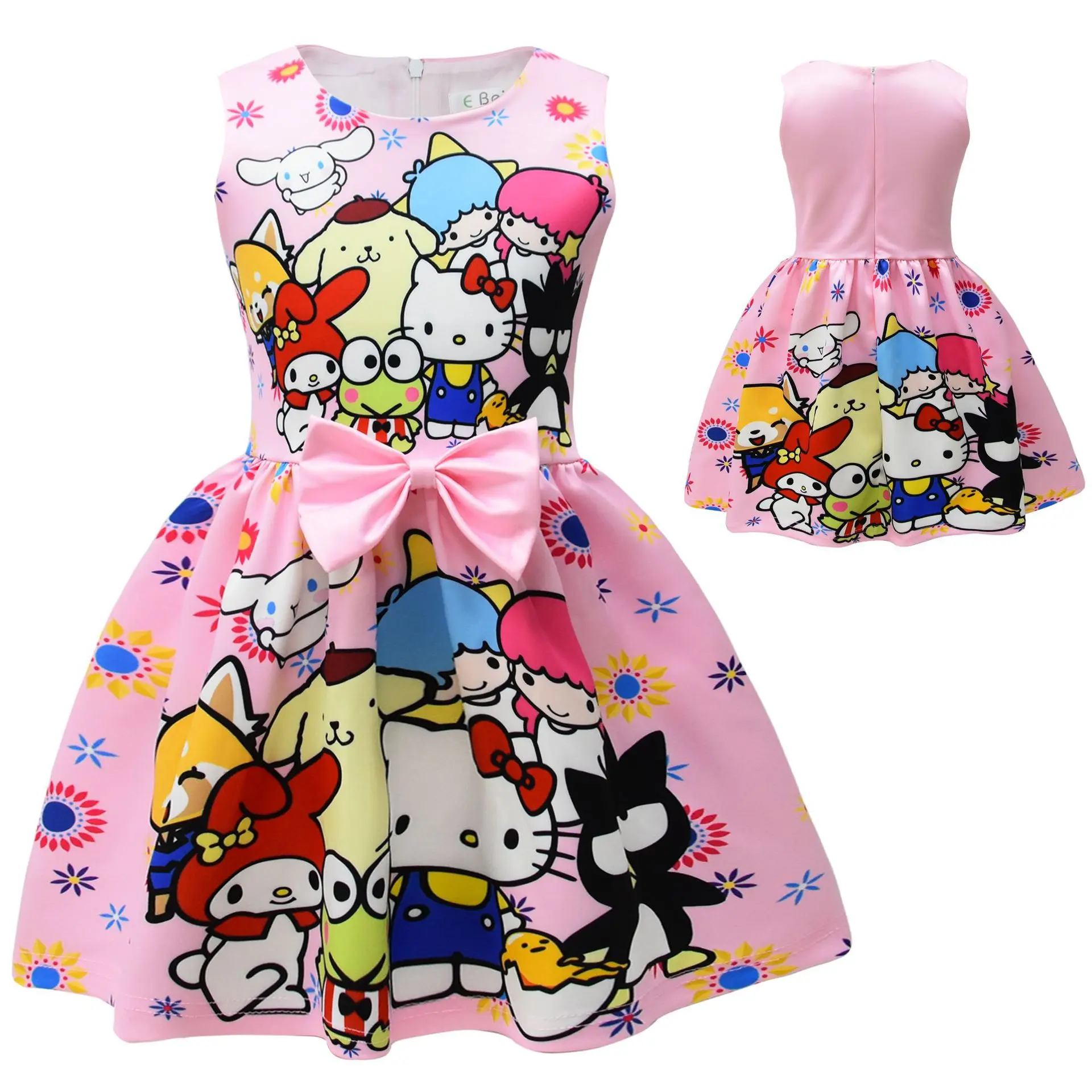 

Kawaii Sanrios My Melodys Cinnamorolls Kuromis Princess Dress Cartoon Summer Thin Child Skirt Girls Casual Dresses