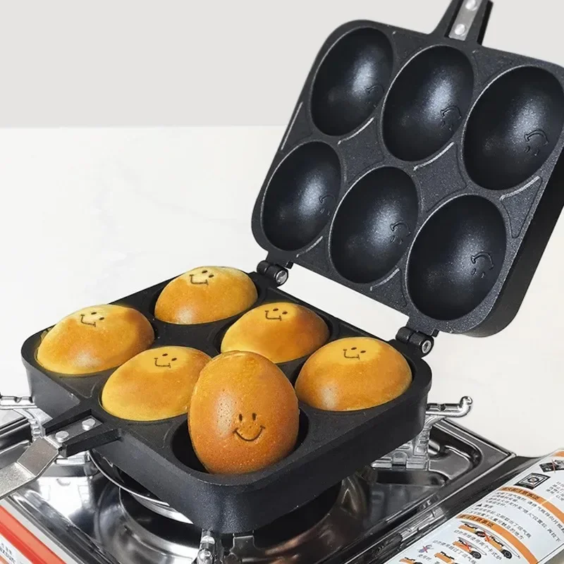 

6 Hole Cooking Cake Pan Cast Iron Omelette Pan Non-Stick Cooking Pot Breakfast Egg Cooker Cake Mold Kitchen Cookware Kitchenware