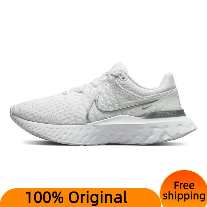 

Nike React Infinity Run Flyknit 3 White Metallic Silver Women's Sneakers shoes DD3024-101 With Original Box