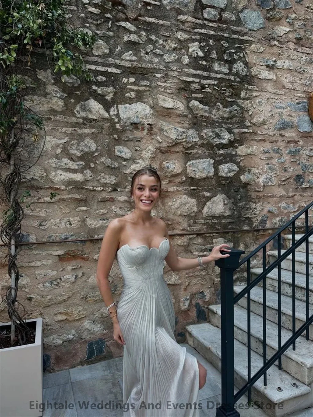 Eightale 2025 Maxi argento chiffon di seta pieghettato abito da sera a sirena festa di nozze abito da ballo formale abito da festa Dubai personalizzato