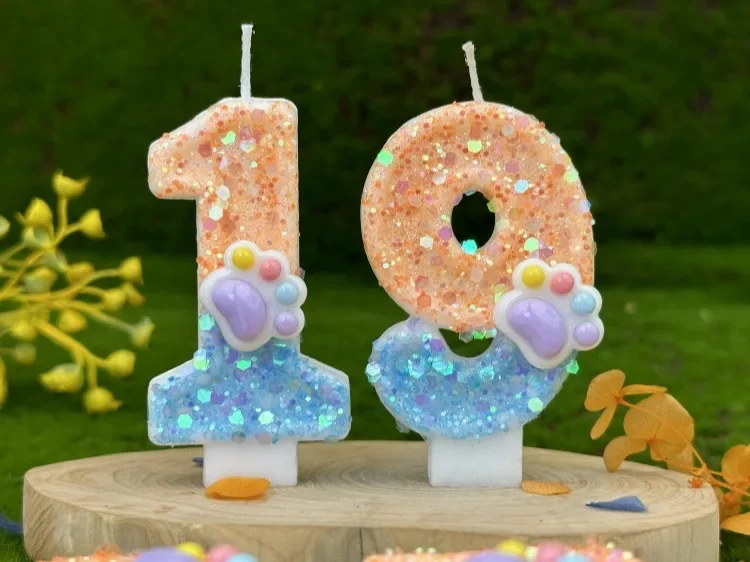 Hundepfoten, digitale Geburtstagskerzen, Farbverlauf, Pailletten, Kuchen, Party-Dekoration, Geburtstagsfeier, Hochzeitsgeschenke, Jungen und Mädchen – Detail 2