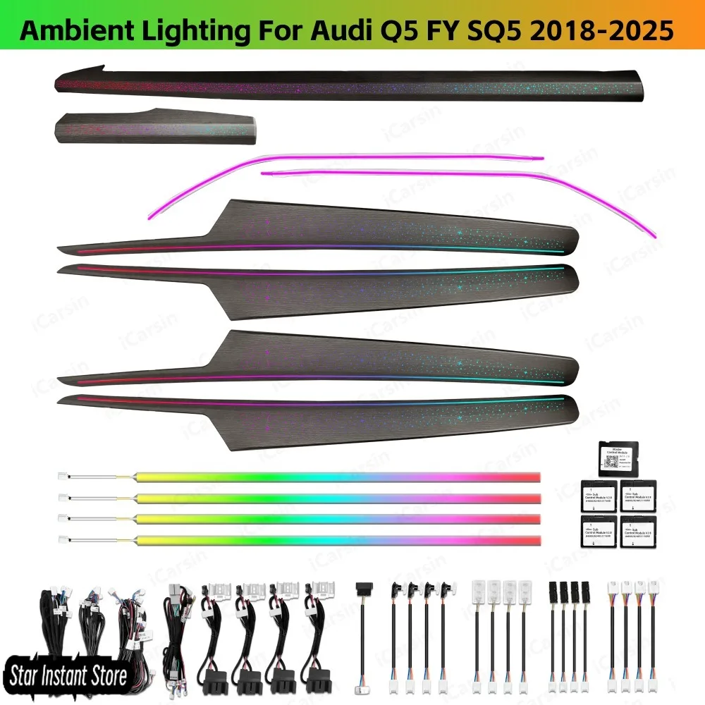 

Звездный динамический деревянный окружающий свет для Audi Q5 FY SQ5 2018-2025, европейская версия с короткой колесной базой, внутреннее освещение управления MMI