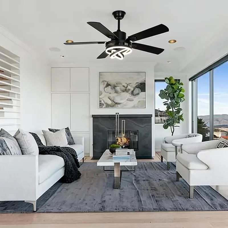 Modern Living Room Hotel 52-Inch DC Motor 6-Speed Retractable Remote Control 5 LED Ceiling Fan Light Quiet Operation