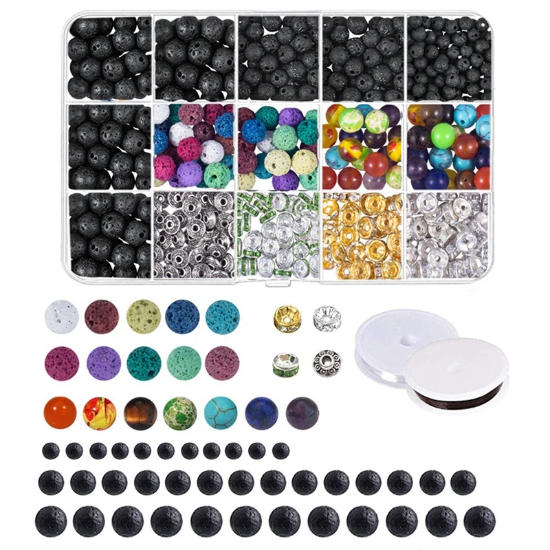 

Lava Beads Stone Kits Spacers Beads Bracelet Elastic String For Diffuse Essential Oils Adult DIY Jewelry Making Supplies