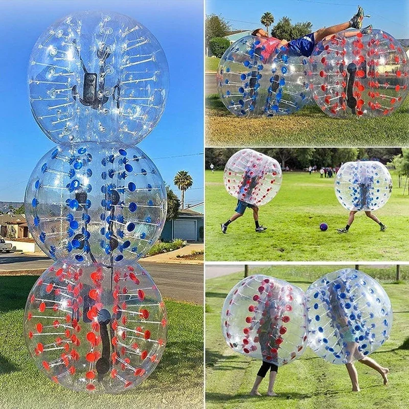 Tpu PVC inflable Venta caliente adulto parachoques bola de burbuja con puntos rojos, verdes y azules fútbol cuerpo Zorb traje de pelota para exteriores