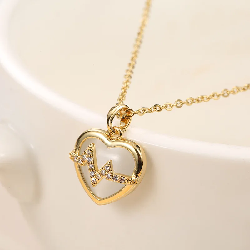 Simple Love Opal 18K Gold Plated Heart Pendant Necklace Stainless Steel Neck Chain Necklaces Aesthetic Women\'s Jewelry Wholesale