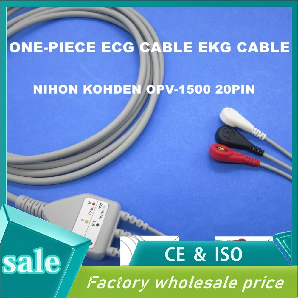 

One-Piece Ecg Cable Ekg Cable Iec 3leads 5leads Snap Clip Ecg Lead Wires for Nihon Kohden Opv-1500 20pin Mornitor Machine