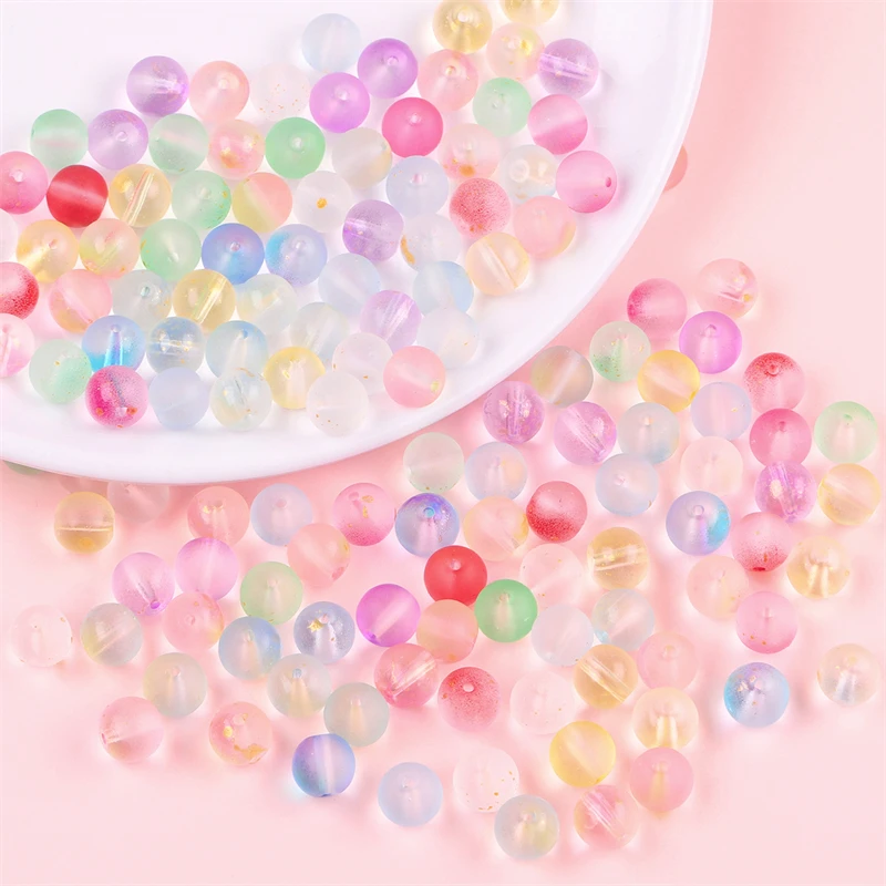 50pcs 8mm Double Color Jelly Result Round Glass Beads Loose Spacer Beads Pattern for Jewelry Making DIY Bracelet Necklace