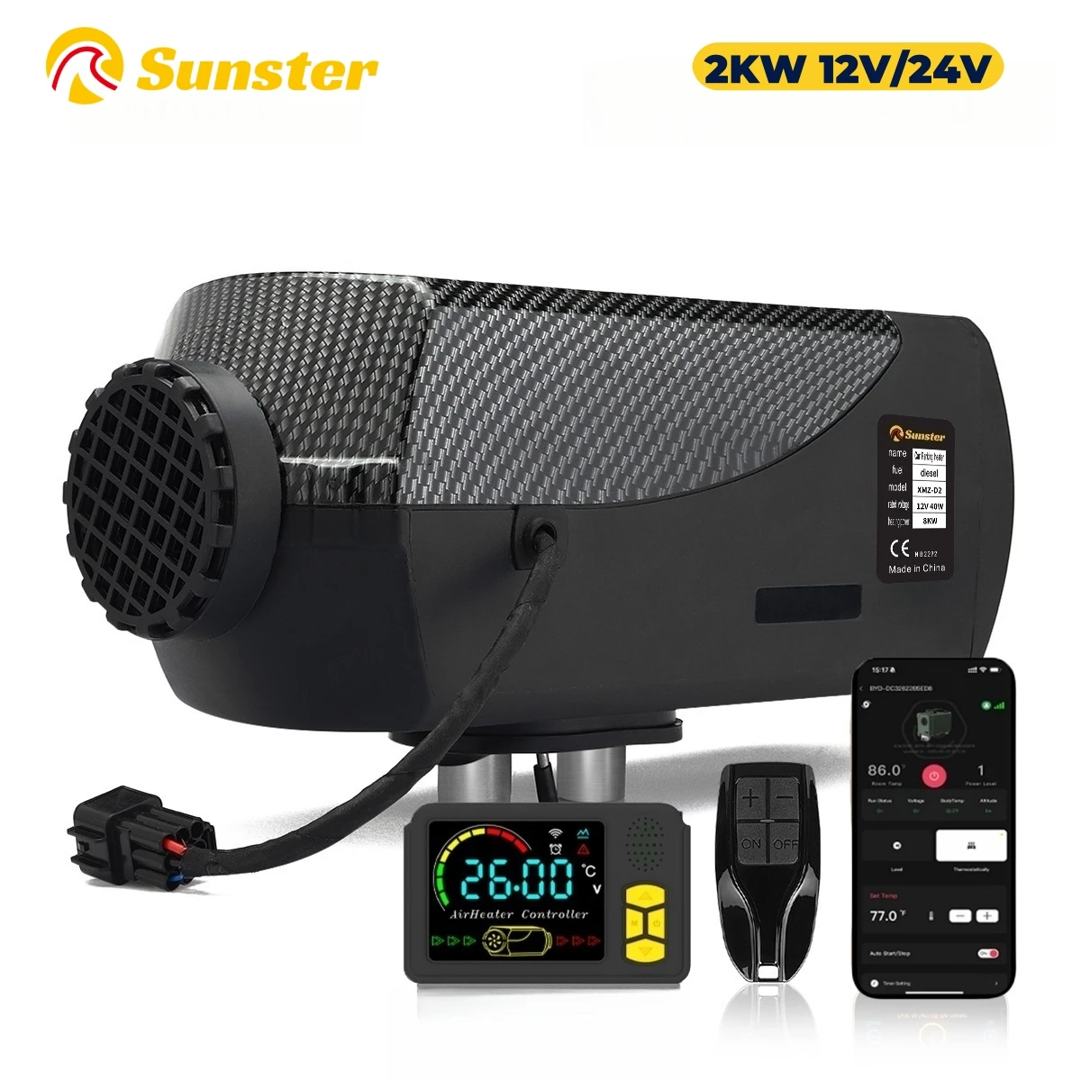 2KW 12V/24V Dieselowy Grzejnik Powietrza Ultra Cichy Grzejnik Postojowy z Aplikacją Bluetooth i Przełącznikiem LCD Szybkie Ogrzewanie do Samochodów Kempingowych, Ciężarówek i Samochodów Osobowych