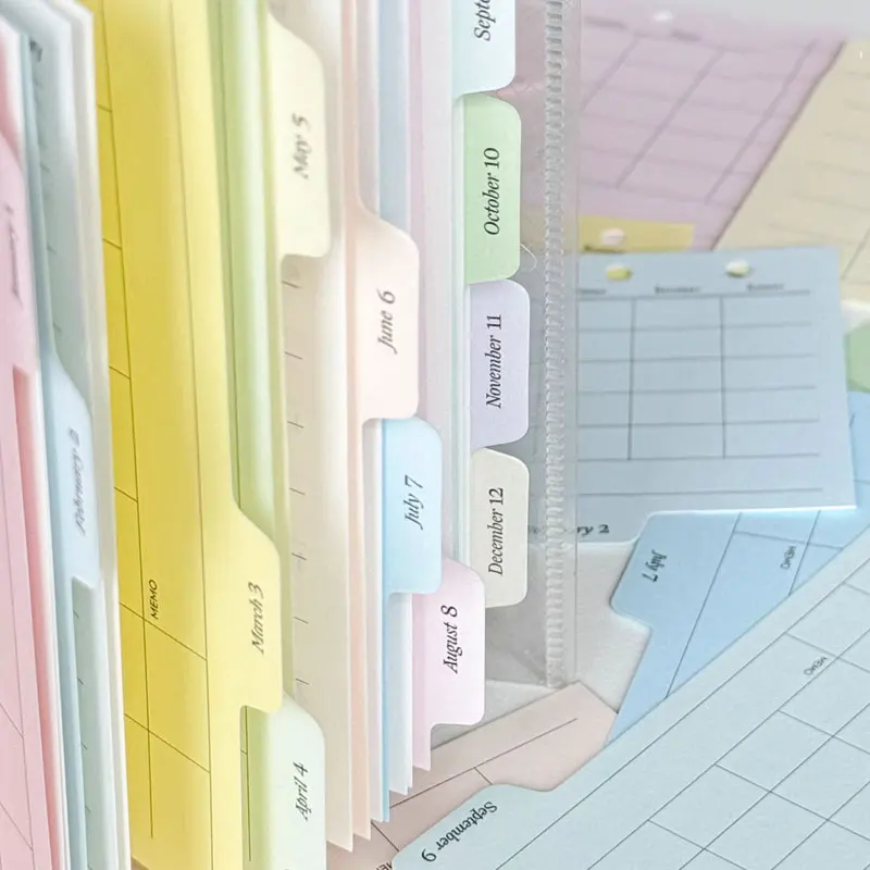 12Sheet A7 M5 Index Page Classification Refill Loose Leaf Notebook Handbook 5-Hole Spacer Separator Office Planner Accessories