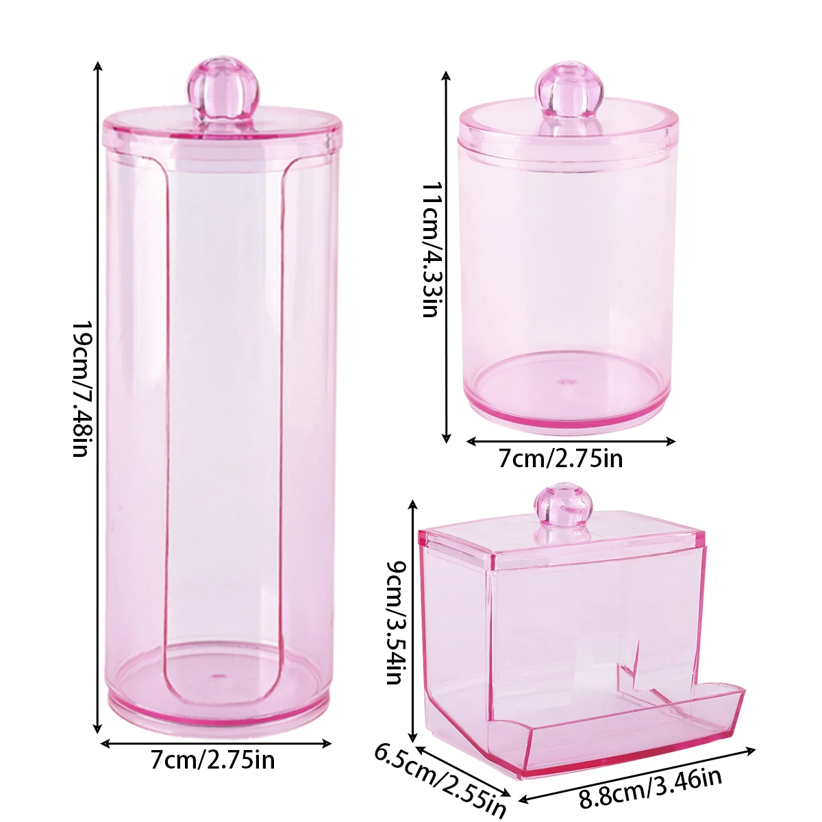 1/3 Pcs Acrylic Qtip Holder with Lid Clear Pink Cotton Pad Holder Bathroom Makeup Organizers Containers Storage Box