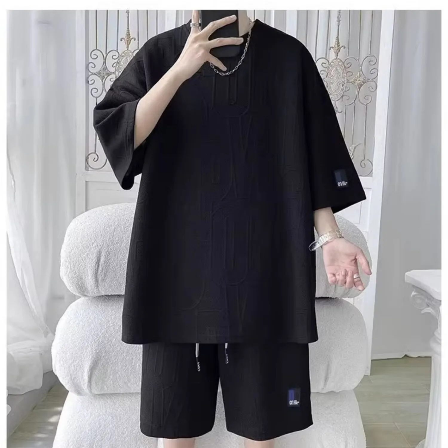 

Fashion Men's Tshirts & Shorts Set Casual White Color Baggy Clothing for Men Letter Printing Chic Streetwear Daily Tshirts
