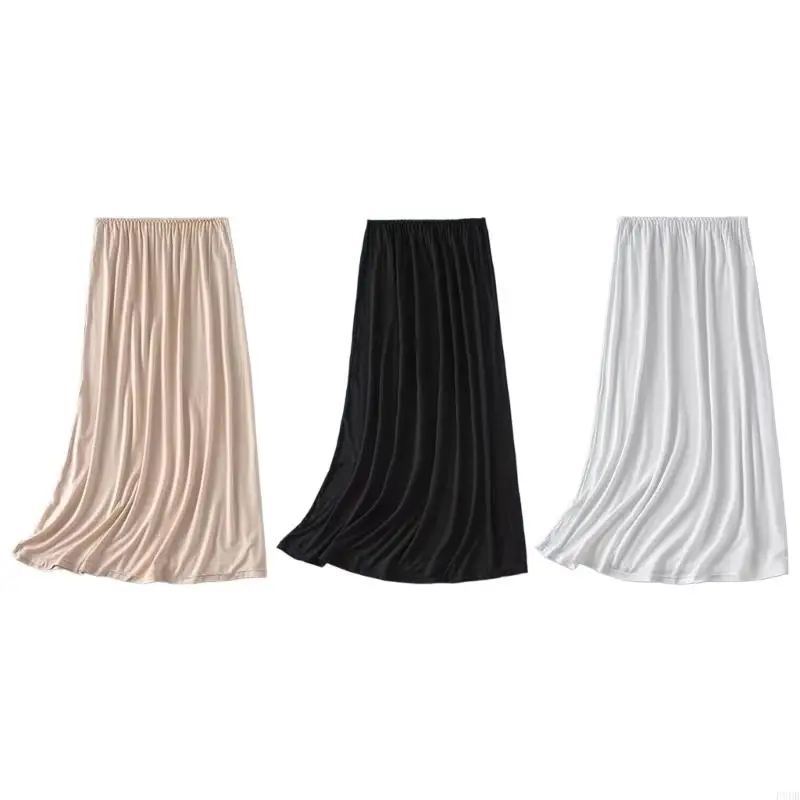 P8DB Women Elegant Invisible Underskirt Petticoat Half Slip Elastic Waist Long Skirt