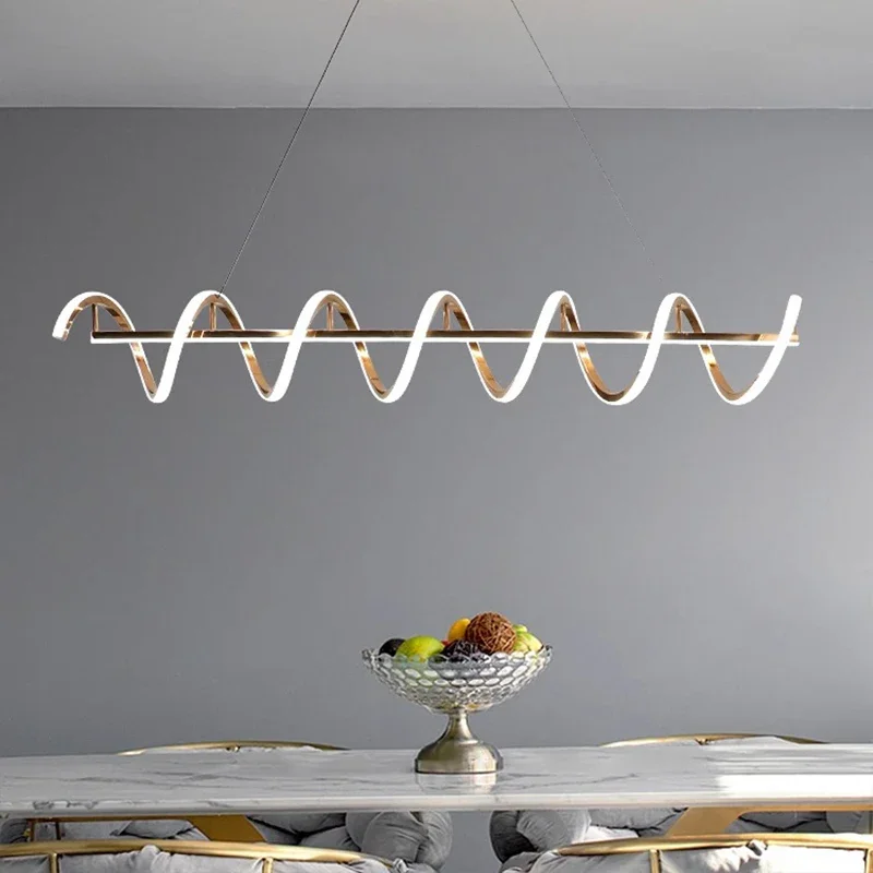 Modern Simple Spiral Lines Led Pendant Lights Long Strip Dining Room Kitchen Chandelier Lighting Restaurant Lustre Lamp Fixtures