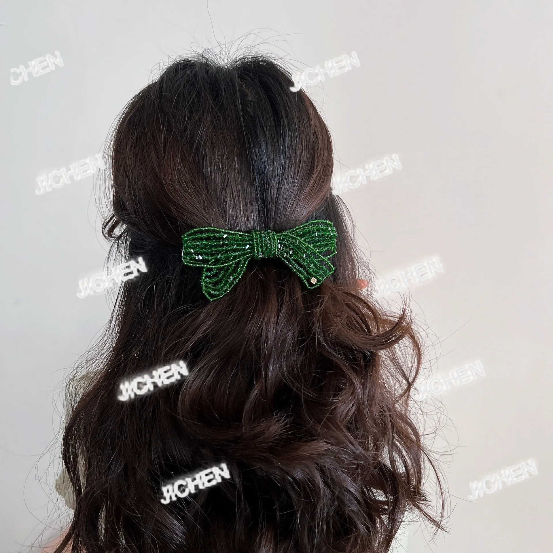 

HR Korean Commuter Hand-woven Bright Crystal Bow Hairpin Hair Accessories Premium Parallel Clip Ponytail Top Clip Headdress