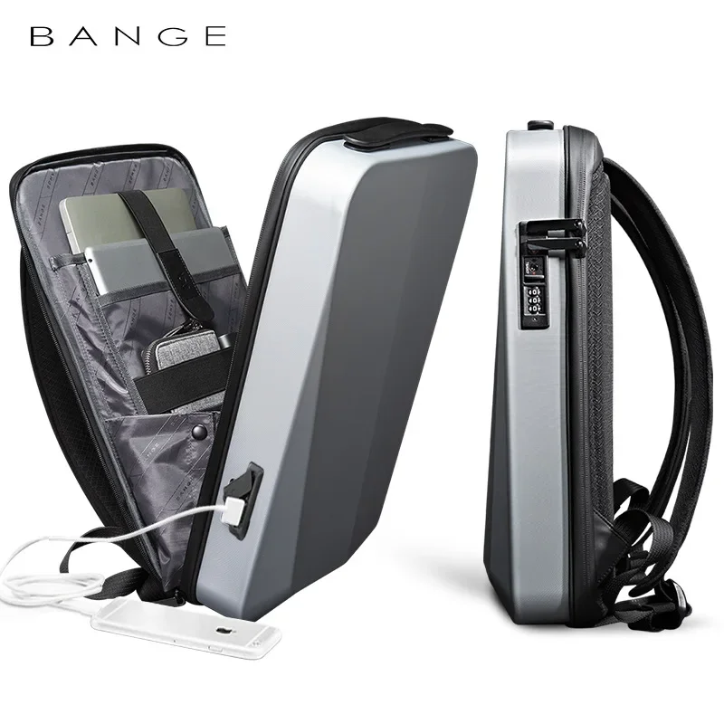 

BANGE Business Backpack Men's Plastic Hard Case Computer Bag Laptop Waterproof Backpack with USB Port