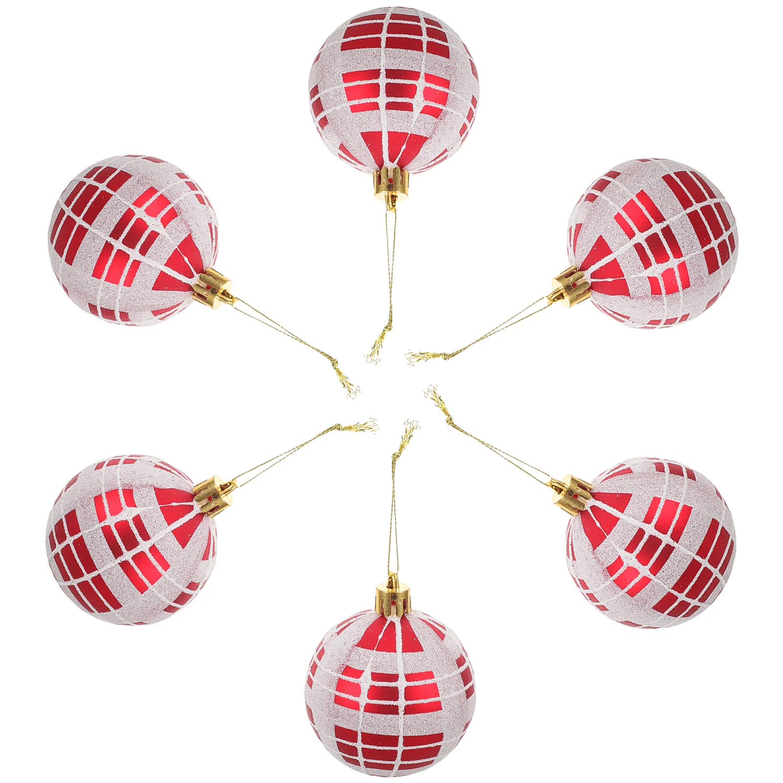 

6Pcs Festive Tree Ornaments Set Plaid Design Shatterproof Xmas Ball Decorations Hanging Pendants for Christmas Tree Decor Home