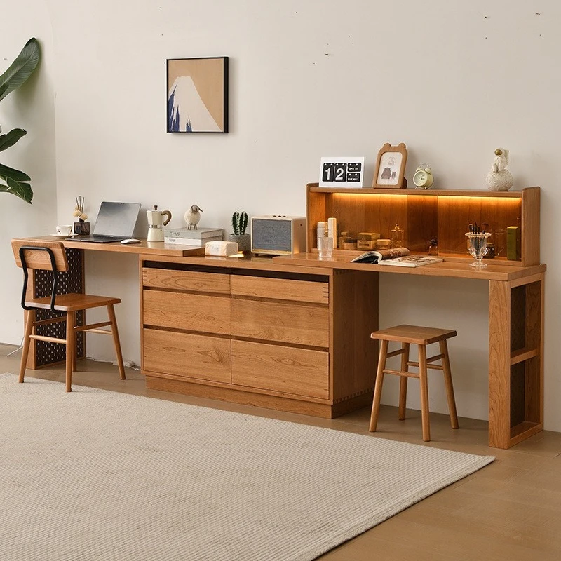 Cherry Wood Solid Wood Dresser Chest of Drawers Integrated Removable Desk Bedroom Bedside Cabinet Dressing Table Storage Cabinet