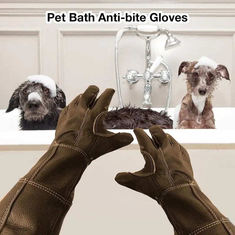 Upgraded Pet Gloves Beauty DOG CAT Bath Gloves Strengthen Leather Thickened Cowhide Bite-proof Gloves Anti-dog Pet Gardening