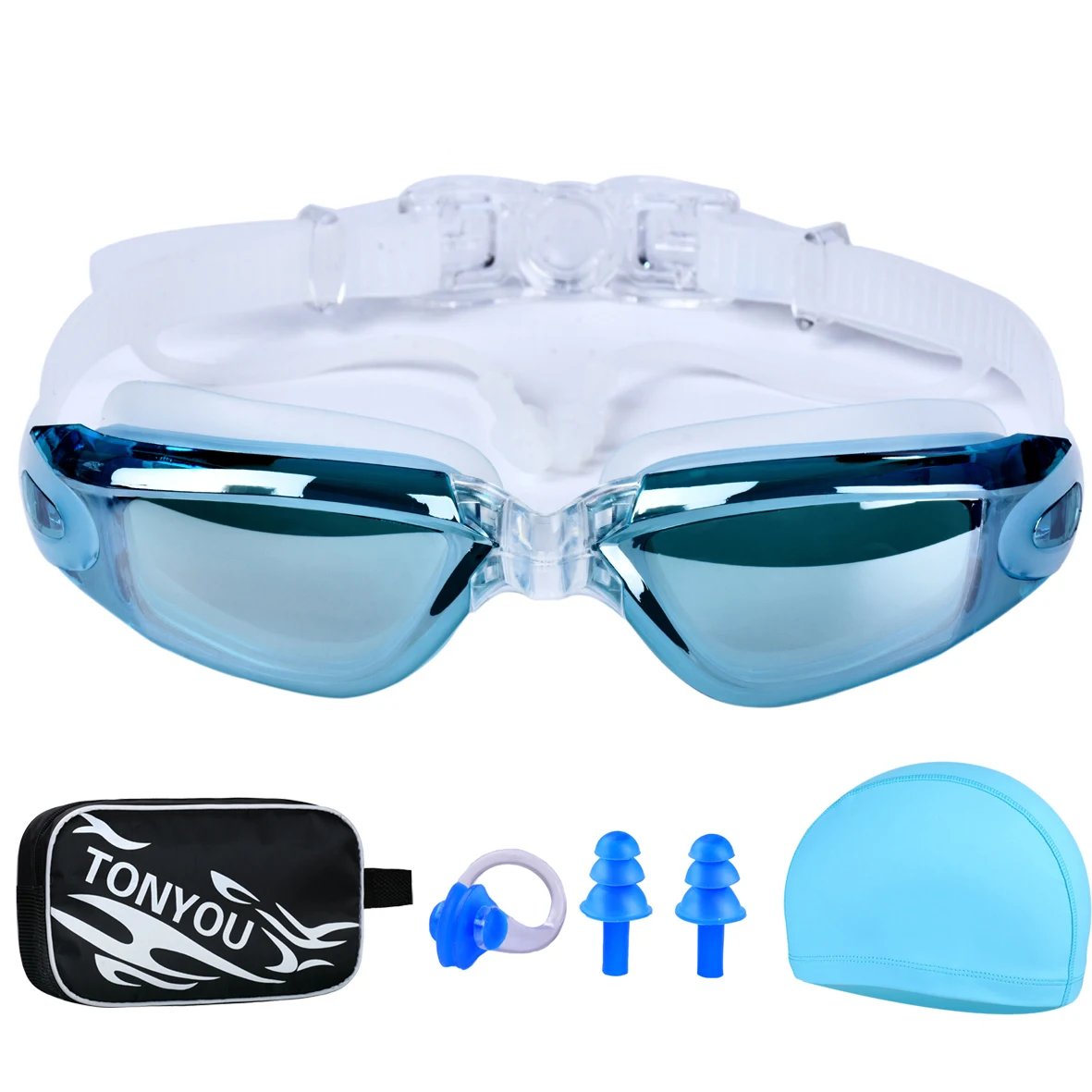 Adult Swimming Goggles High-Definition Anti-Fog Men and Women Professional Waterproof Earplugs Swimming Goggles