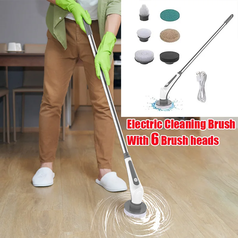 6 in 1 Wireless Electric Cleaning Tool Scrub Brush Window Wall Cleaner Adjustable Cleaning Brush Bathroom Kitchen Cleaning Brush