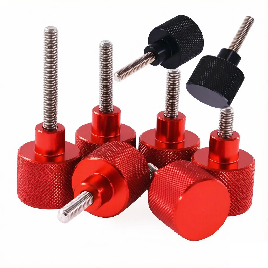M3 M4 M5 M6 M8 M10 Black/Red Aluminium Alloy+Stainless Knurled Thumb Screw Hand Grip Knob Step Bolt Screws Handle Step Screw view 3