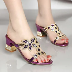 2023 Summer Sexy Luxury Design Women's Rhinestones Sandals Fashion Crystal Square High Heels Banquet Party Shoes