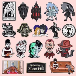 Halloween Horror Movie Figure Enamel Pins Stay Positive Punk Spooky Brooches Lapel Backpack Badge Jewelry Gifts For Friends