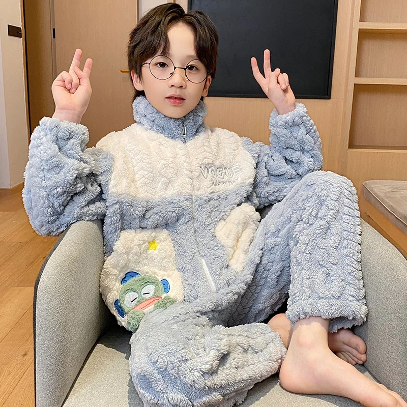 

Новинка Kawaii Sanrio Hangyodon Ститч плюшевый детский Пижама домашняя одежда набор зимний утолщенный мультяшный Рождественский подарок для детей