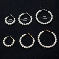 Fashion Gold Silver Color Imiation Pearl Hoop Earrings 3 Size Small To Big Round Loop Earring For Women Wedding Jewelry Aros