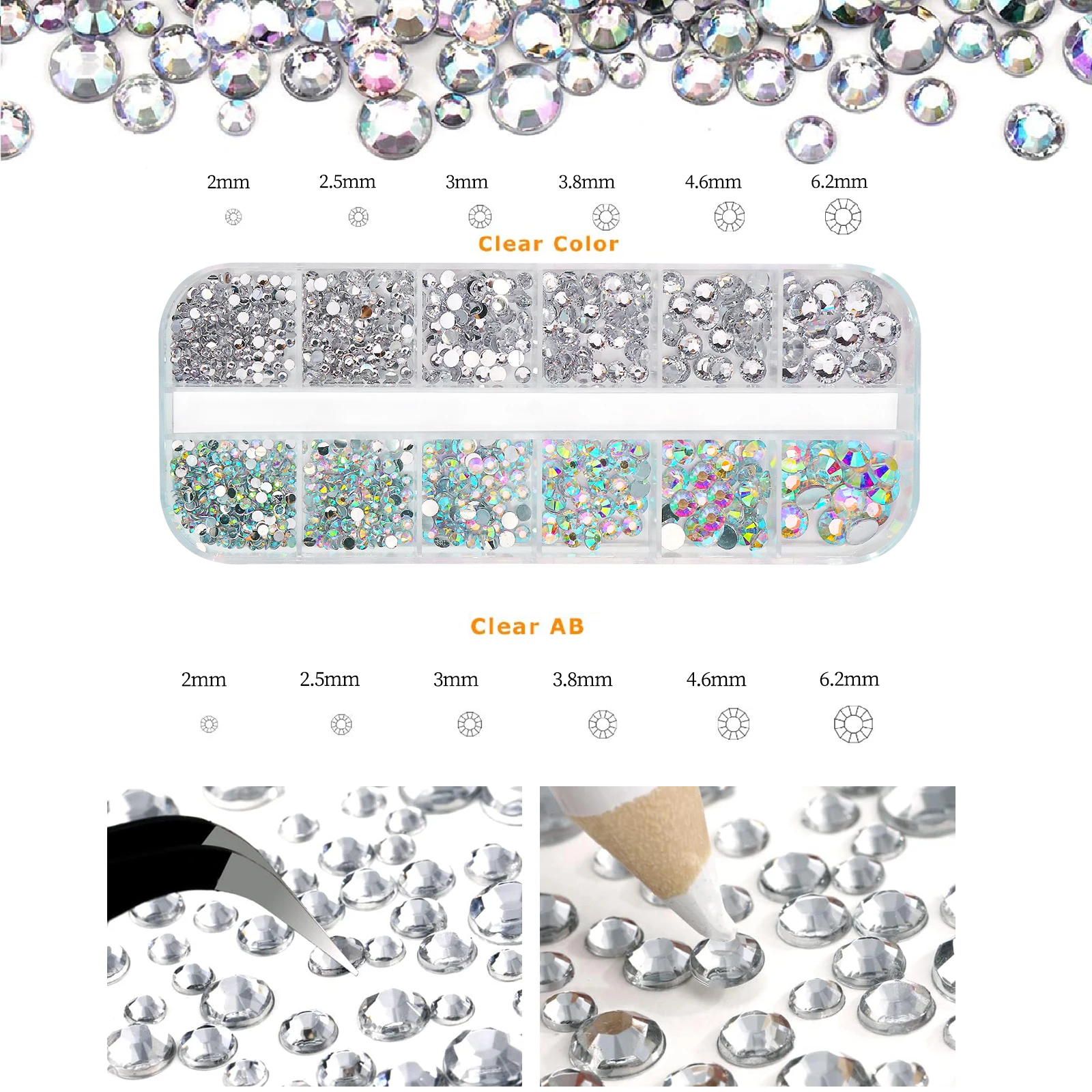 ประกายอัญมณีชุดสติกเกอร์ด้านล่างแบนที่มีสีสัน & AB น้ําเพชรแหนบสําหรับแต่งหน้าเล็บ Art Eye เครื่องประดับ Decora