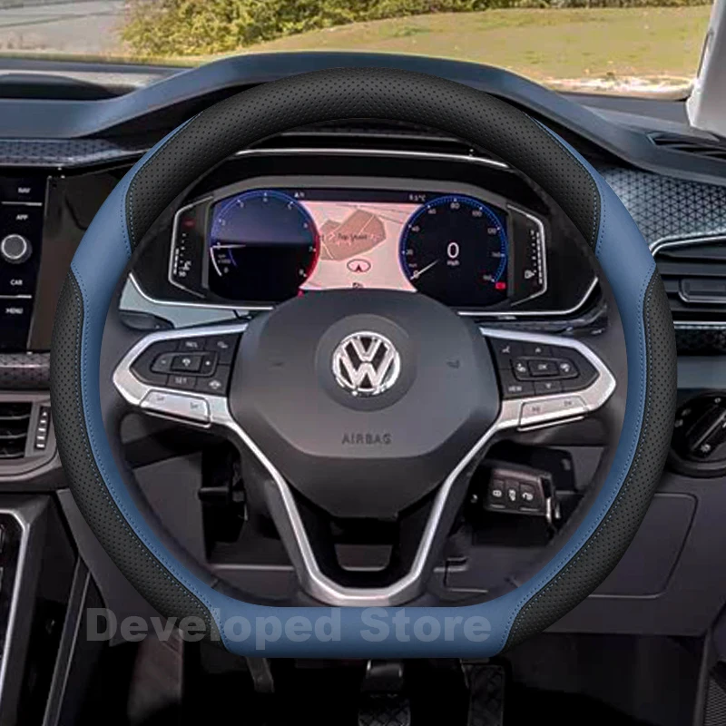 Car Steering Wheel Cover For Volkswagen POLO T-Cross Taos Golf 2026-2021 Leather Universal Style Auto Steering Wheel Accessories