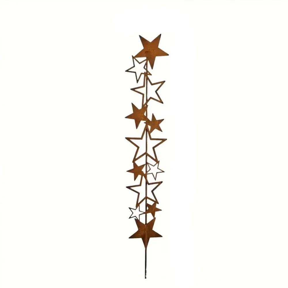 Rusty Red Star Iron Trellis Waterproof Sun Resistant Plant Support Trellis Photo Props Five-pointed Star Lawn Decorative Stake