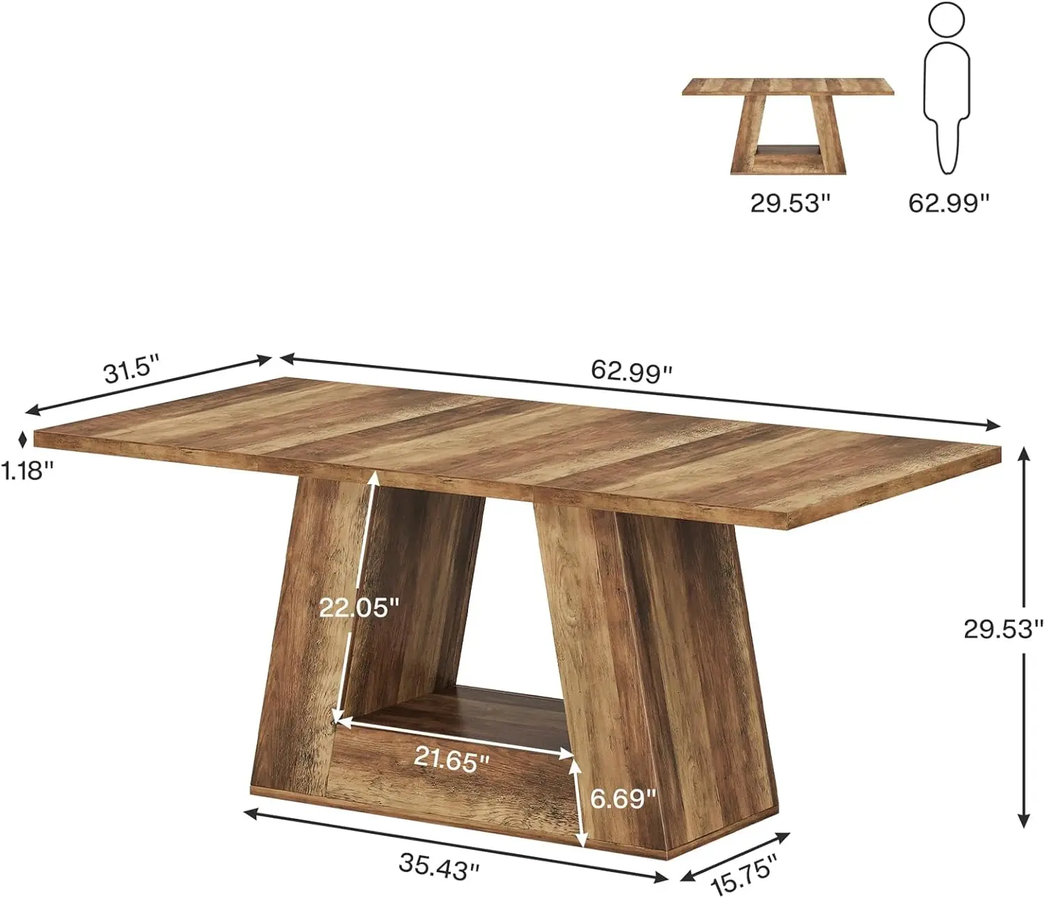 Dining Table for 4 to 6 People, 63" Farmhouse Dining Room Table, Rectangular Wooden Dinner Table with Sturdy Base for Kitchen, L