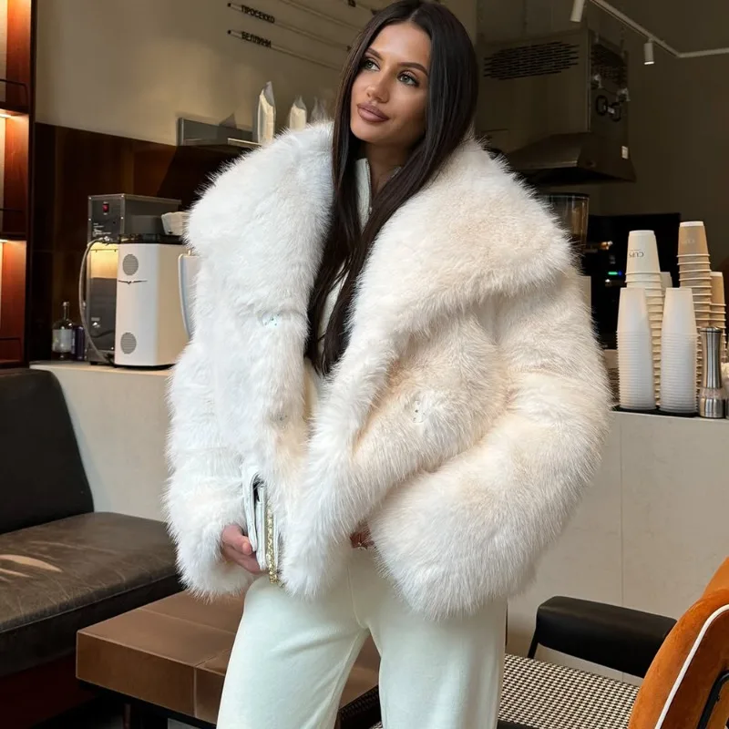 سترات من الفرو السميك باللون الأبيض غير الرسمي من Tuularose بأكمام طويلة ورقبة على شكل V للخريف والشتاء معاطف من الفرو الصناعي موضة 2025 ملابس خارجية