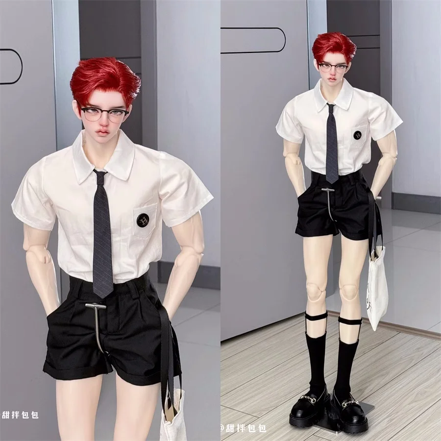 

1/4 ID75 45cm BJD Shirt Shorts Outfits Doll Clothes Handsome Sets Boys Black White In Stock Cool Preppy Style Doll Accessories