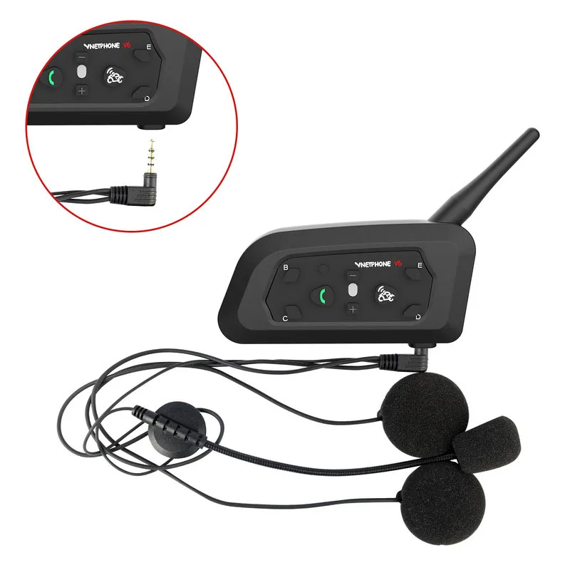 2Pcs V6 Bluetooth Motorhelm Intercom Headset Zwart Bt Interphone Communicator Voor 6 Riders Waterdichte Communicator