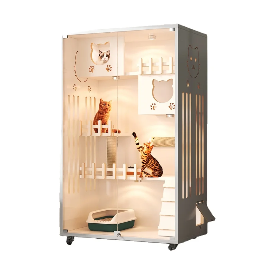 Heating and insulation cat house New household cat cabinet house Solid wood cage Kitten pet house Indoor luxury cat house